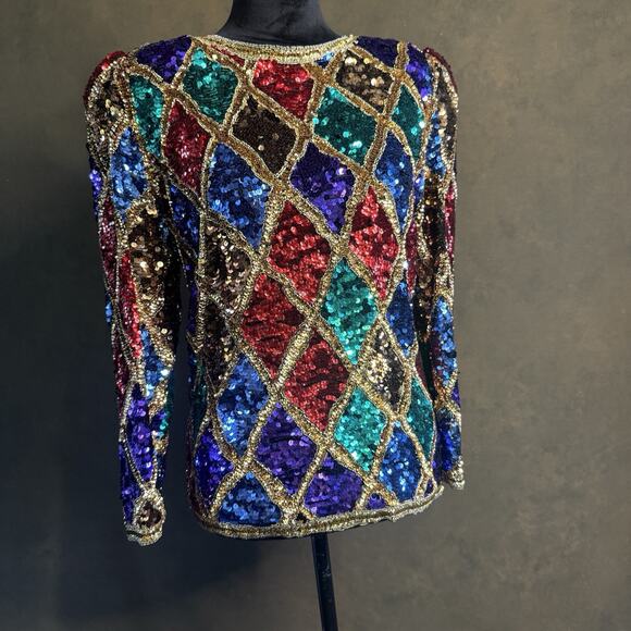 Vintage Black Tie Silk Sequin Top Stunning Condition Size Small Vintage 80's - Picture 1 of 13